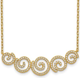 Diamond2Deal Sterling Silver gold-plated Cubic Zirconia Swirls Necklace 16 with 2 inch Ext