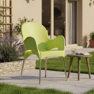Dmora Silla Exterior Vashti, Silla Apilable, Hecha En Italia Con Brazos, Verde