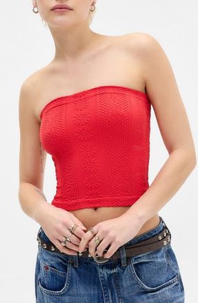 BDG Floral Knit Crop Bandeau Top in Red at Nordstrom, Size X-Large