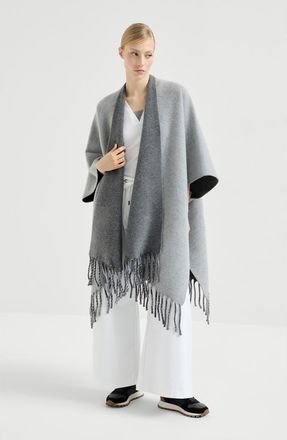 Brunello Cucinelli Wool and cashmere double knit poncho in Medium Grey at Nordstrom, Size One Size Eu