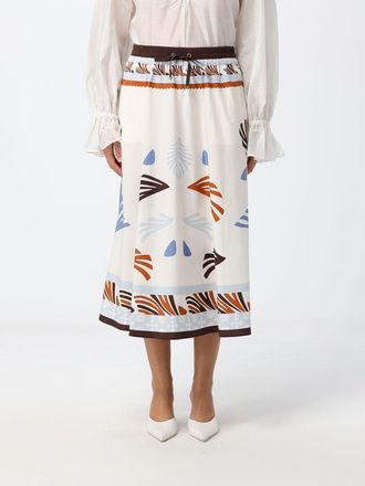 Herno A-Line Midi Skirt in Cotton with Graphic Print and High Waist