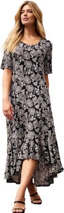 Jessica London Stretch Knit Flounce Hem Maxi Dress in Black White Ornate Paisley at Nordstrom, Size 26