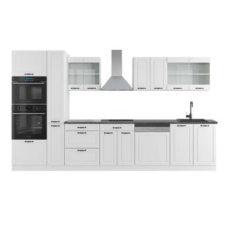 Vicco Mueble De Cocina R-line, Casa De Campo Blanca/blanca, 350 Cm Con Armario Alto, Et Antracita