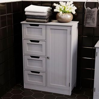 Home Discount Priano 4 Drawer 1 Door Freestanding Cabinet Bathroom Storage Cupboard, Grey