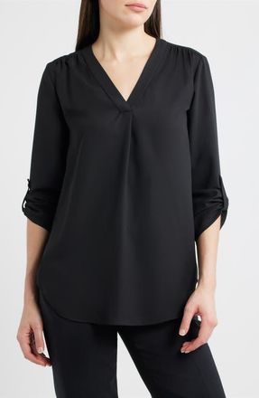 Anne Klein Roll Tab Tunic Top in Anne Black at Nordstrom, Size Xx-Small