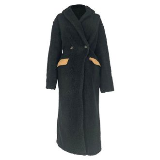 Ganni Ganni Teddy Double-Breasted Coat in Black Polyester
