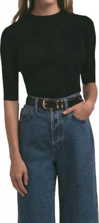 Favorite Daughter Amelia Elbow Sleeve Crewneck Top In Black