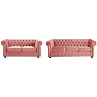 Vente-Unique Vente-unique - Divano 3 posti e 2 posti in Velluto Rosa pastello - chesterfield