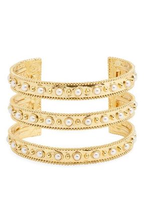Karine Sultan Dots & Faux Pearl Cuff Bracelet in Gold at Nordstrom