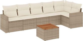 vidaXL Vidaxl - Set Sof&aacute;s De Jard&iacute;n 7 Piezas Y Cojines Rat&aacute;n Sint&eacute;tico Beige