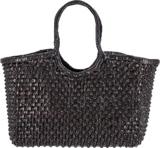Dragon Diffusion Dark Brown Nantucket Cactus Woven Leather Tote Bag