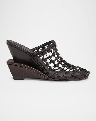 Jacquemus Les Doubles Tresses Croc-Embossed Wedge Mules