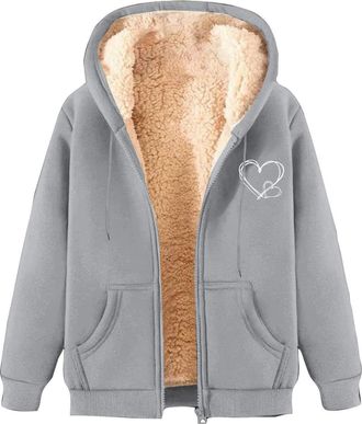 Generic KUIH Womens Sherpa Fleece Lined Hoodies Zip Up Jacket Winter Coat Full Zip Long Sleeve Sweatshirt with Hood Ladies Teddy Fleece Hoodie Pullover Jumper