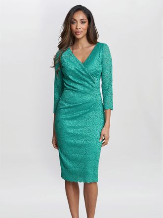 Gina Bacconi Womens Melody Lace Wrap Dress - Green - Size 18 UK