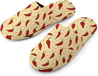 Generic Hot Chili Peppers Colorful Dotted Mens Slippers Warm Non-Slip Houes Shose Spa Slipper for Home Bedroom
