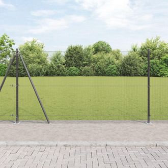 Berkfield Home Welded Wire Fence with 13 Flanged Posts Grey 1.2x25 m Steel