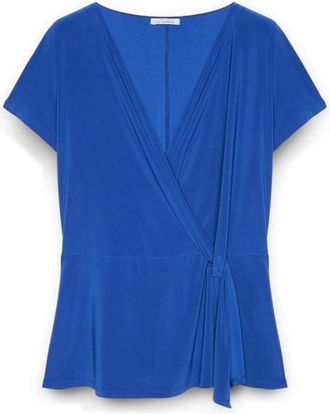 Fiorella Rubino T-shirt met overslag - Dames - Blouses - Blauw - L - Polyester - Overhemden