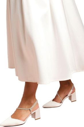 Coast Wide Fit Deyla Bridal Satin Diamante Asymmetric Strap High Block Heel Court Shoes, 6, White