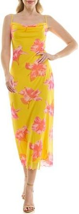 Bebe Tropical Mesh Cowl Maxi Dress in Yellow Pink at Nordstrom Rack, Size X-Large