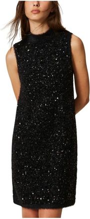 Twinset Vestido corto de punto con lentejuelas - Dresses - Mujer - Negro - XS