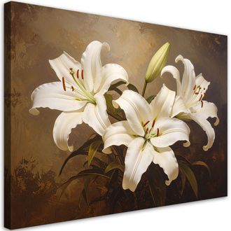Feeby Cuadro Sobre Lienzo, Flores De Lirios Blancos Vintage, 120x80