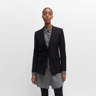 HUGO BOSS Womens Solid Patterned Lapel Collared Blazer in Black - Size 8 UK