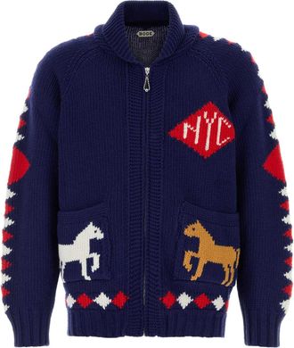 Bode Blue Wool Diamond Cardigan