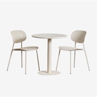 Sklum Set De Mesa Redonda &Oslash;70 Cm Mizzi Y 2 Sillas De Jard&iacute;n En Polipropileno Y Hierro Tupah Sklum