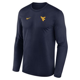 Nike West Virginia Sideline Legend Small Logo Nike Mens Dri-FIT College Long-Sleeve T-Shirt in Blue | 02TJ41SWVN-HE3