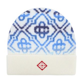 Casablanca A-SP26-HAT-109-02 Space Dye Monogram Wool Beanie - Blue