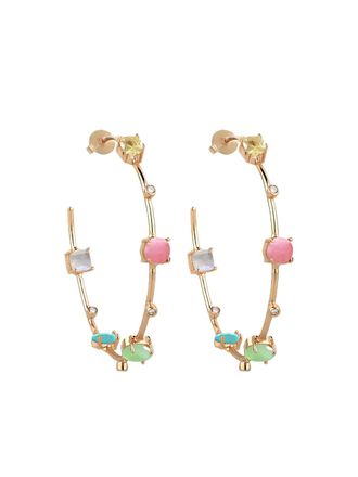 Atelier Mon stone hoop earrings - women - Gold Plated Metal/Rhinestone - One Size