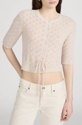 Frame Denim The Clover Tie Waist Crop Wool & Cashmere Cardigan in Oatmeal Heather at Nordstrom, Size X-Large