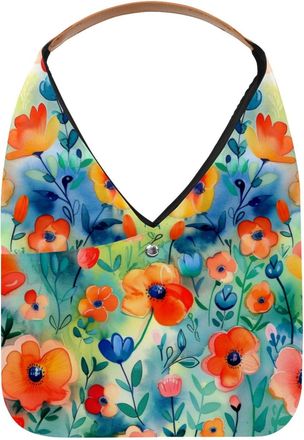 Generic Colored Flowers Painting Reusable Lightweight Grocery Bags - Foldable Into Compact Pouch, Washable & Sturdy, Multipurpose for Shopping and Travel