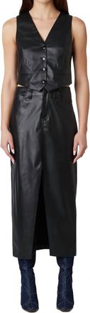 Nia Theresa Vegan Leather Midi Skirt In Black
