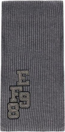 Elisabetta Franchi Geribbeld Wollen Sjaal met Jacquard Letters - Dames - Wintersjaals - Grijs - ONE Size - Wol - Accessoires