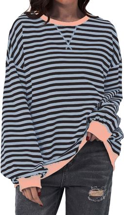 Generic Striped Sweatshirt Women - Loose Crew Neck Tops For Women Winter Warm Pullover For Women Soft Comfortable Baggy Sweatshirts For Women Ladies Long Slee