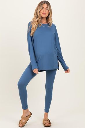 Pinkblush Brushed Knit Oversized Top And Legging Set in Light Blue at Nordstrom, Size Medium