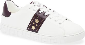 Versace Studded Greca Sneaker in White Mulberry Gold at Nordstrom, Size 13Us