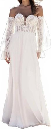 Allure Bridals Puffed Sleeve A-Line Gown In Ivory/champagne/mocha/nude