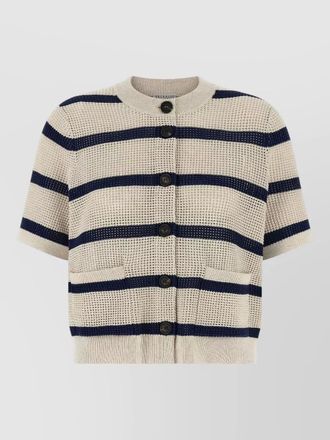 Brunello Cucinelli striped mesh cardigan short sleeves pockets