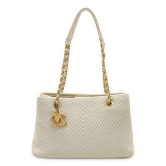 Chanel Ivory Leather Shoulder Bag Tote Bag (Pre-Owned)
