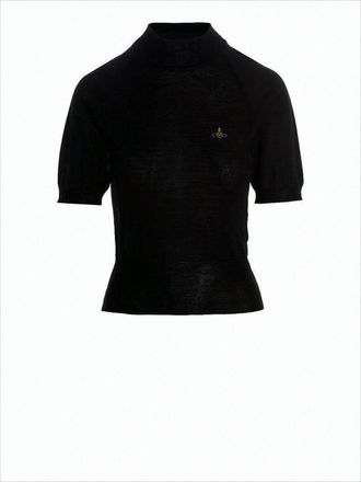 Vivienne Westwood Fitted Black Turtleneck Top In Wool-Silk Blend