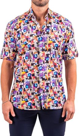 Maceoo Galileo Resistance Abstract Print Short Sleeve Button-Up Shirt in White at Nordstrom, Size Medium