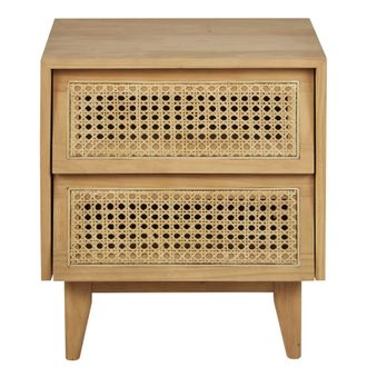 Maisons du monde Mesita de noche con 2 cajones de pino y rejilla de mimbre