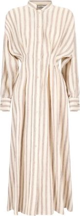 Max Mara Gestreepte Linnen Jurk - Dames - Shirt Kleedjes - Veelkleurig - 2XS - Linnen - Kleedjes