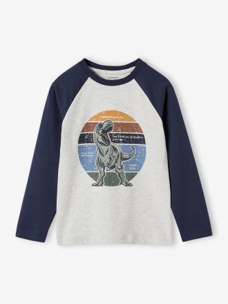 Vertbaudet Jungen Shirt, Raglan&auml;rmel wei&szlig; meliert