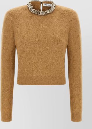 Self Portrait alpaca wool embellished crew neck sweater