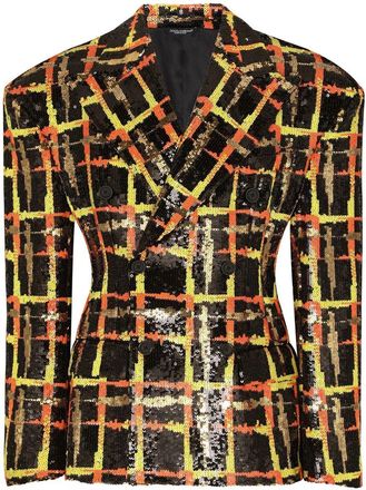 Dolce & Gabbana sequin-embellished double-breasted blazer - men - Silk/Polyester - 48 - Black