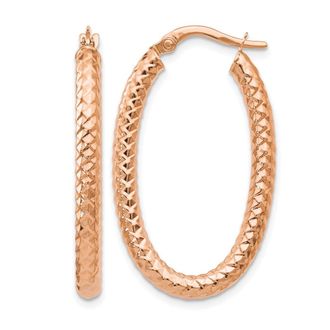 Diamond2Deal 14K Rose Gold Polished and Textured Oval Shape Hoop Earrings