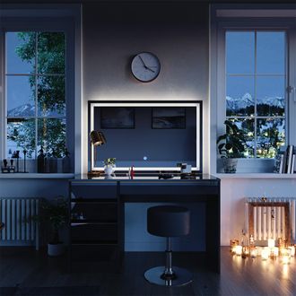 Vicco Tocador Sherry, Negro, 120 Cm Con Espejo Led Y Taburete